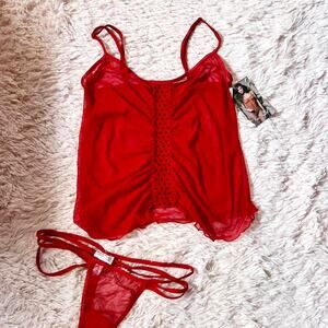 Red‎ Glam Whimsygoth Fairy Grunge Delicate Dark Romance Madam Camisole Lingerie